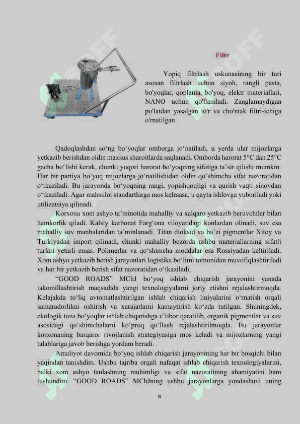Amaliyot hisoboti Boyoq ishlab chiqaruvchi MCHJ 8