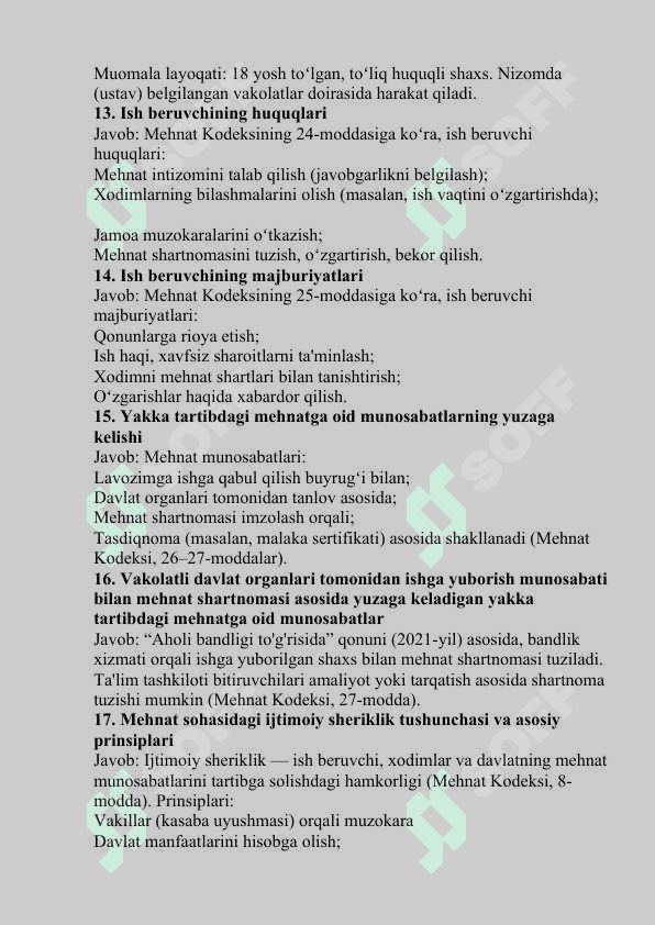mehnat fanidan yakuniy test savollari javobi bilan 3
