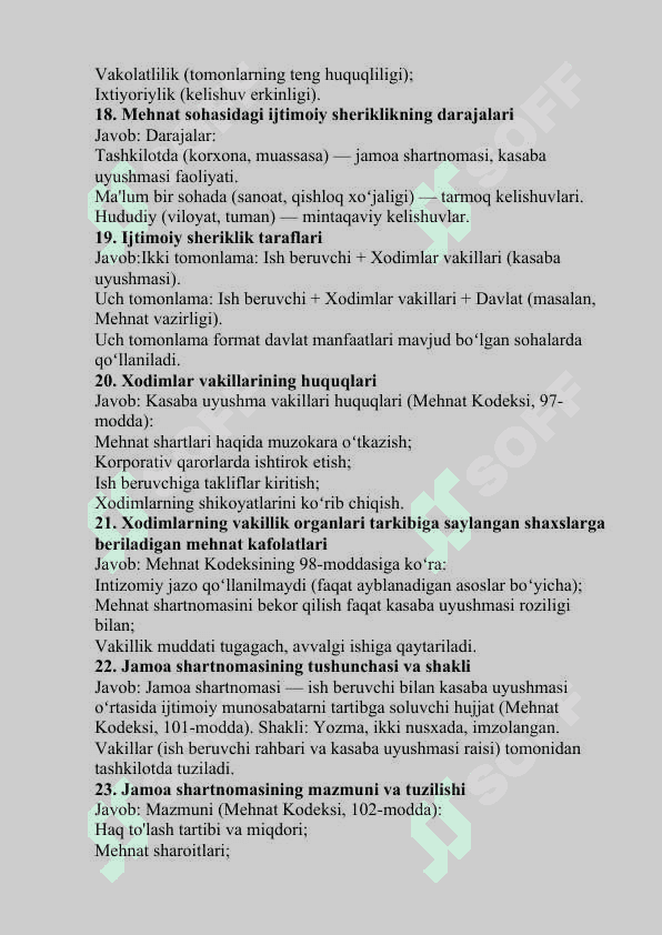 mehnat fanidan yakuniy test savollari javobi bilan 4