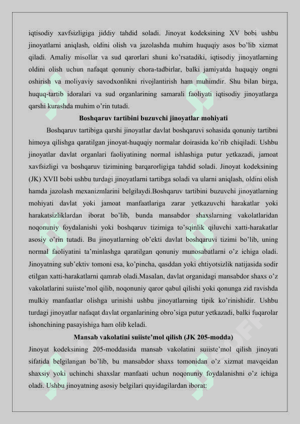 Iqtisodiy soxasidagi, boshqaruv  tartibiga jamoat  xavfsizligi  va  tartibigiga qarshi jinoyatlar 25 6