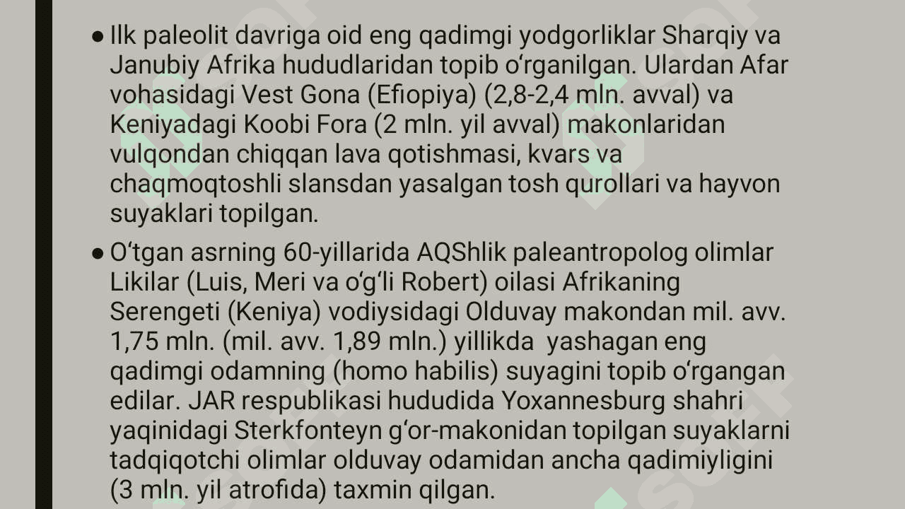 Paleolit davri va uning o‘rganilishi. 2