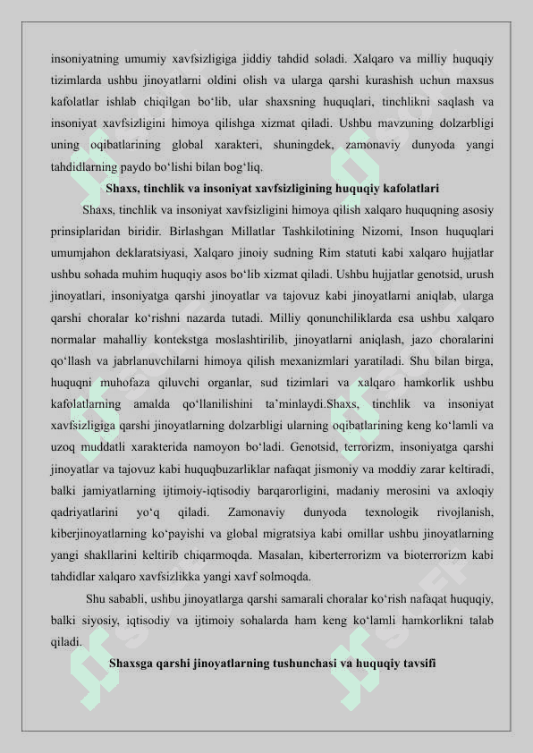 Shaxs, tinchlik va  insoniyat  xavfsizligiga qarshi jinoyatlar 25 2