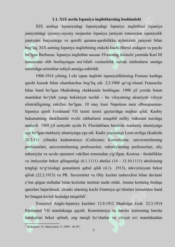 XIX asr ispan inqiloblari kurs ishi 5
