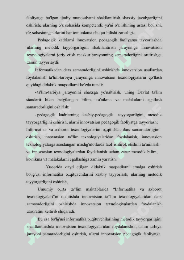 UMUMIY O'RTA TA'LIM MAKTABLARIDA “INFORMATIKA VA AXBOROT TEXNOLOGIYALARI”NI O„QITISHDA INNOVATSION TA'LIM TEXNOLOGIYALARIDAN FOYDALANISH METODIKASI 8