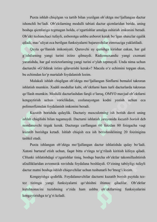 Ob’ektli dasturlash asoslari ob’ektga yo’naltirilgan dasturlash (dasturlash) 3