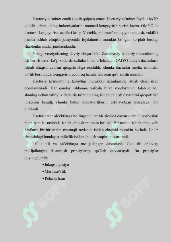 Ob’ektli dasturlash asoslari ob’ektga yo’naltirilgan dasturlash (dasturlash) 4