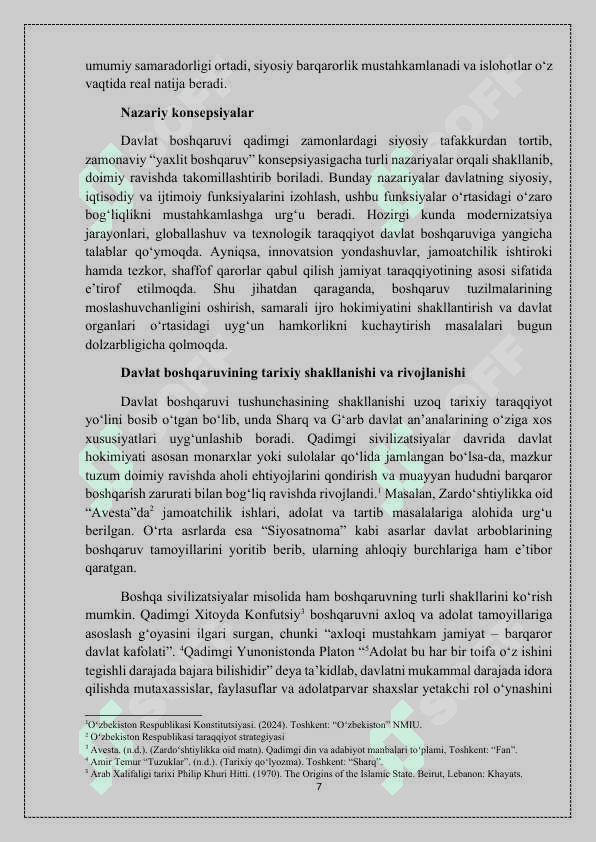 “ZAMONAVIY DAVLATLARNING BOSHQARUV SHAKLLARI ”  mavzusida tayyorlagan KURS ISHI 7
