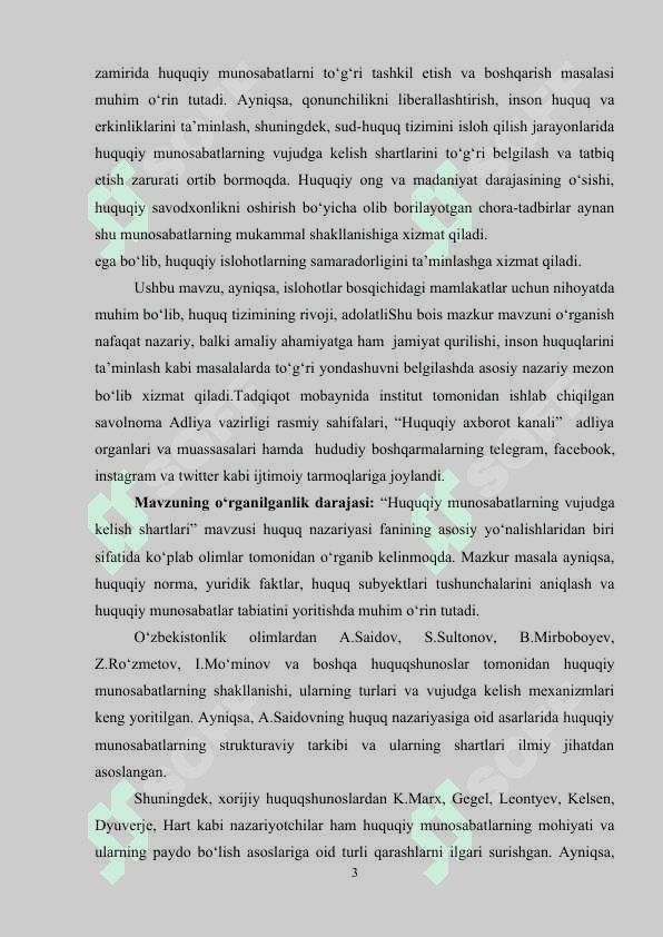 HUQUQIY MUNOSABATLARNING VUJUDGA KELISHI SHARTLARI.”  mavzusida tayyorlagan KURS ISHI 3