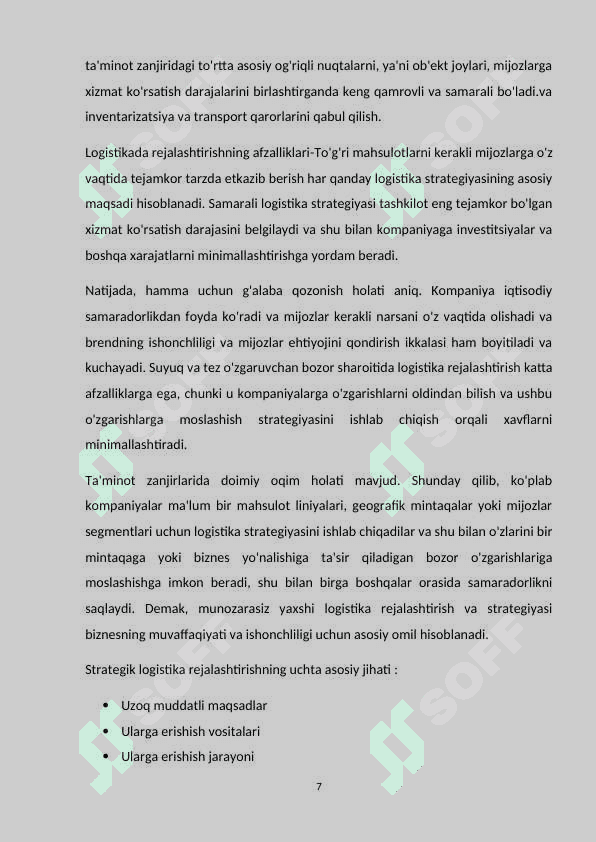 Logistik operatsiyalarning asosiy bosqichlari. 7