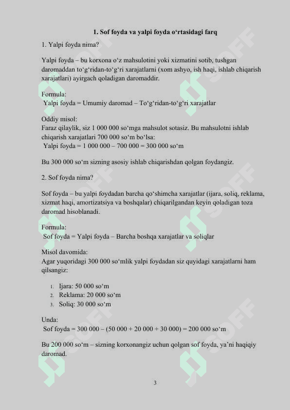 SOF FOYDA HISOBI MAVZUSIDA    MUSTAQIL ISHI 3