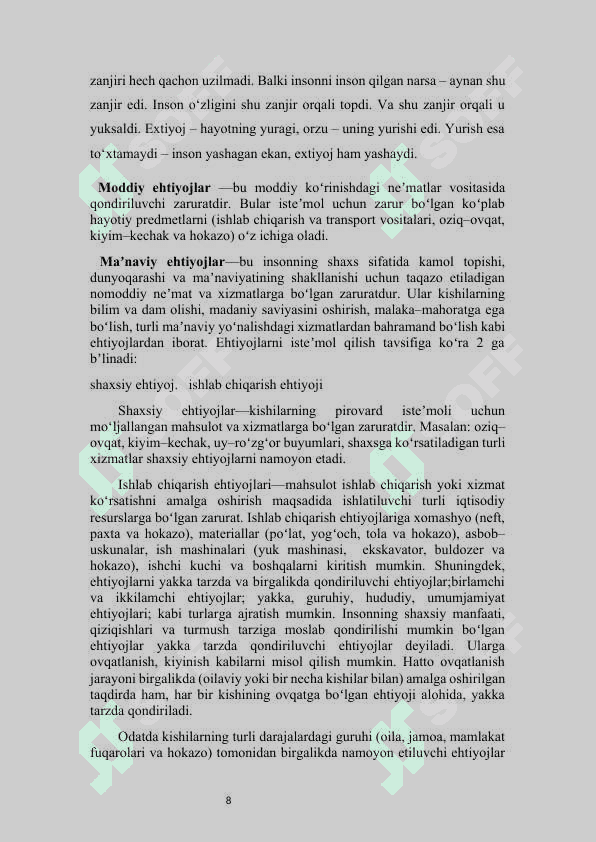 Extiyojlarning yuksalib borishi qonuni 8