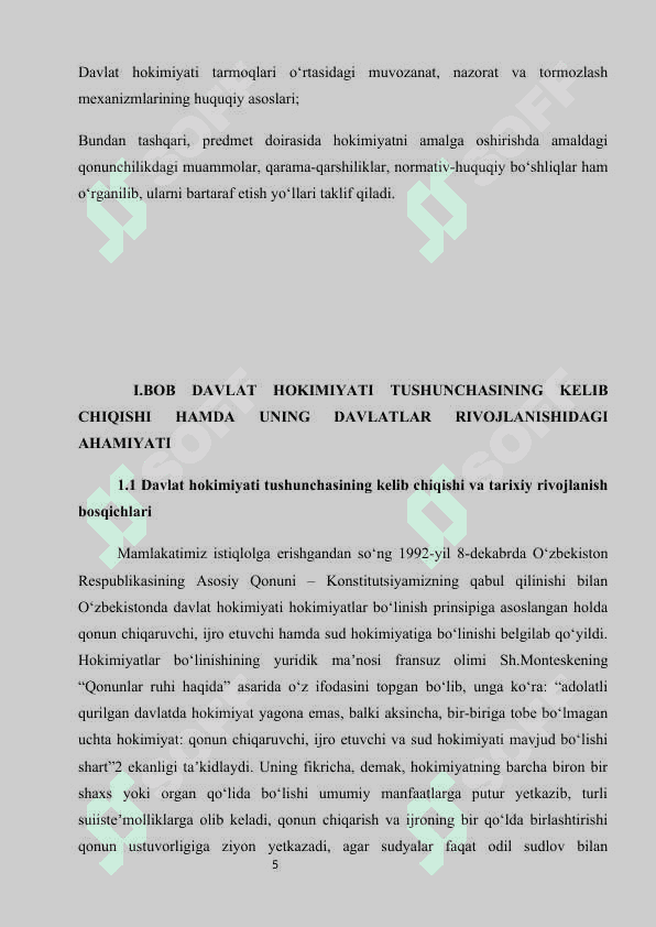 O’zbekistonda davlat hokimyatini amalga oshirishning huquqiy asoslari “ mavzusida tayyorlagan    KURS ISHI 5