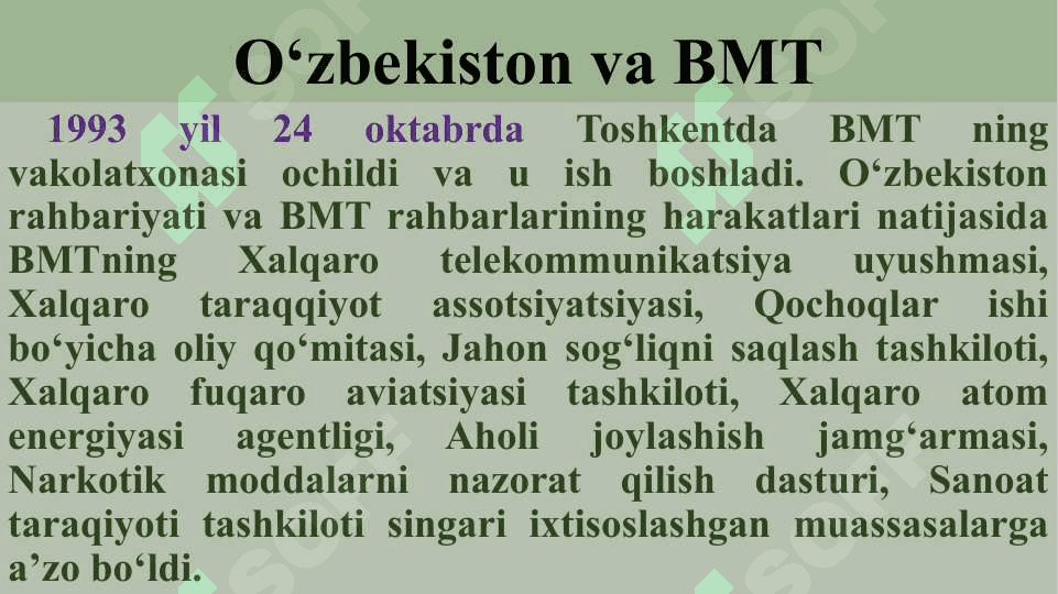 O‘ZBEKISTON RESPUBLIKASINING  JAHON HAMJAMIYATIGA QO‘SHILISHI 6