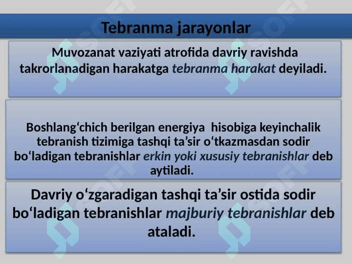 Garmonik tebranishlar. Tebranma harakat haqida tushuncha. Garmonik tebranishlarning tenglamasi. Titrahs. Tebranishlarni qo’shish. Tebranma harakat dinamikasi. Garmonik tebranma harakat energiyasi. 2