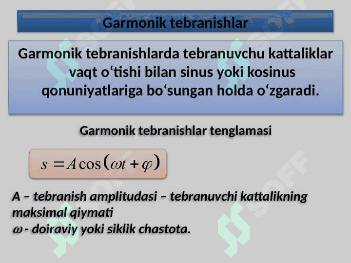 Garmonik tebranishlar. Tebranma harakat haqida tushuncha. Garmonik tebranishlarning tenglamasi. Titrahs. Tebranishlarni qo’shish. Tebranma harakat dinamikasi. Garmonik tebranma harakat energiyasi. 4