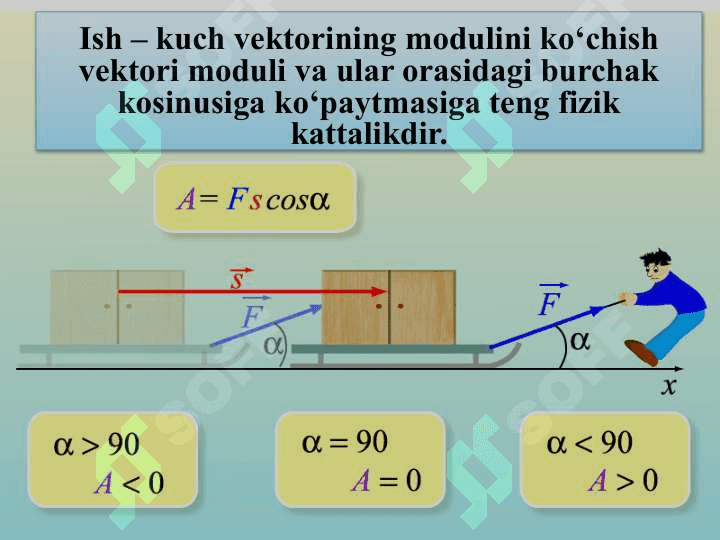 Ish, quvvat va mexanik energiya. Kinetik va potensial energiya. Ilgarilanma va aylanma harakatda ish va kinetik energiya. Saqlanish qonunlari. Reaktiv harakat. Inersiya markazi. Massa markazining harakat teoremasi 3