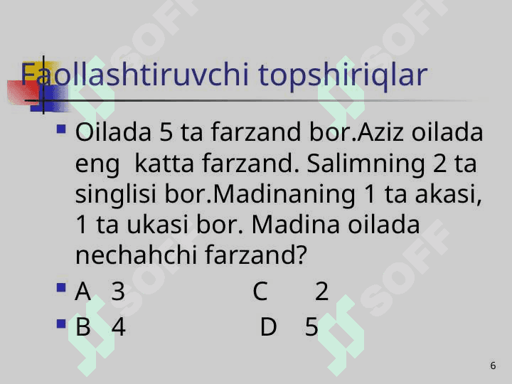 Boshlang‘ich sinflarda matematika o‘qitishni tashkil qilishda interfaol metodlardan foydalanish. 6