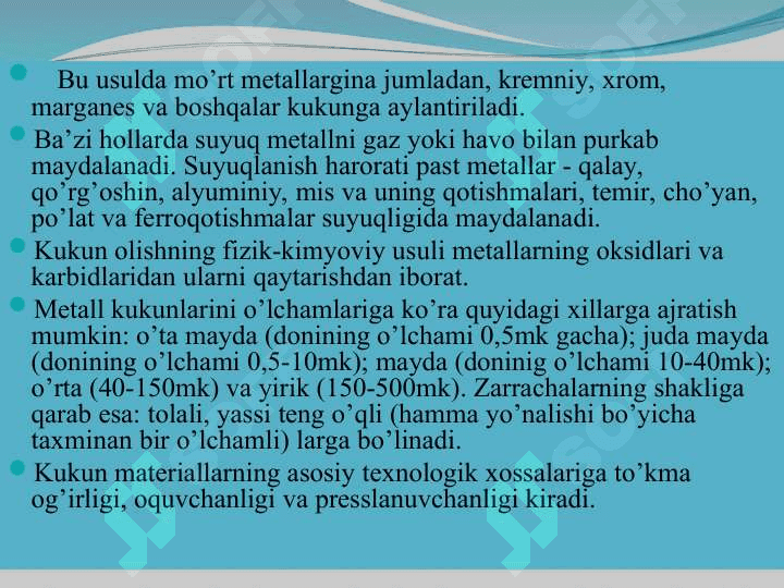 Detаllаrning zаgаtovkаlаrini metаll kukunlаridаn vа nometаll mаteriаllаrdаn tаyyorlаsh texnologiyasi. 4
