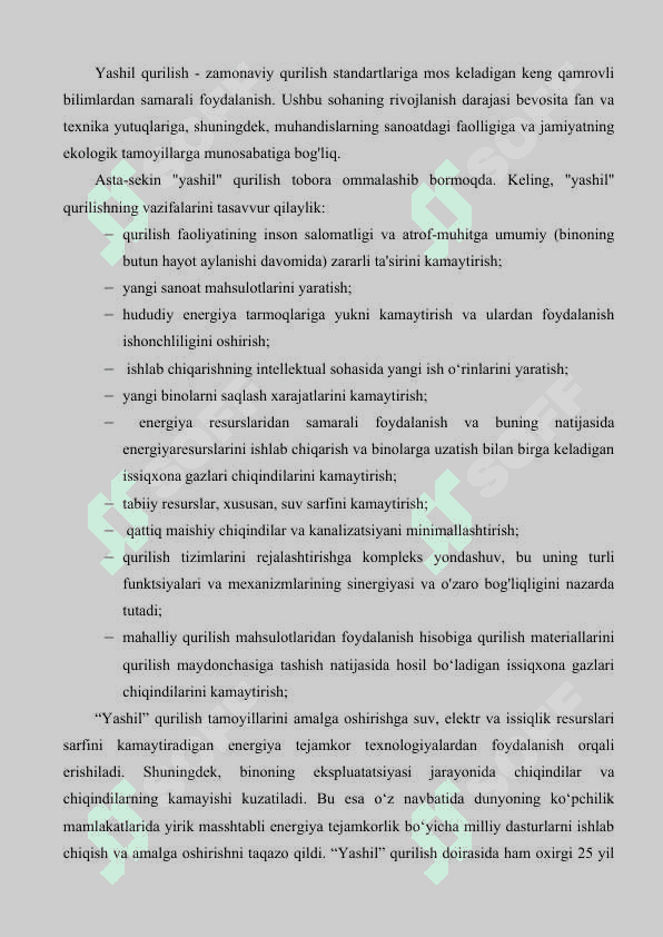 Qurilish tarmog’ining rivojlanishida «yashil texnologiyalarni» joriy etish 2