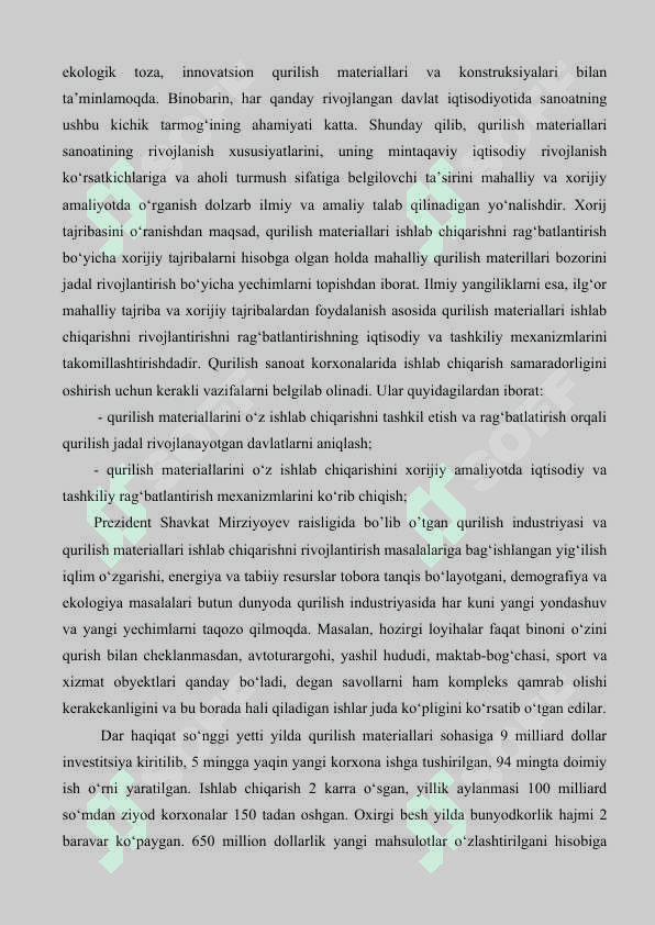 Qurilish tarmog’ining rivojlanishida «yashil texnologiyalarni» joriy etish 4
