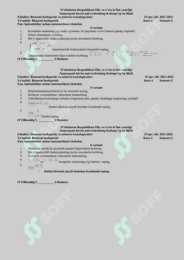 biznesni boshqarish yo'nalishi fanidan test 2