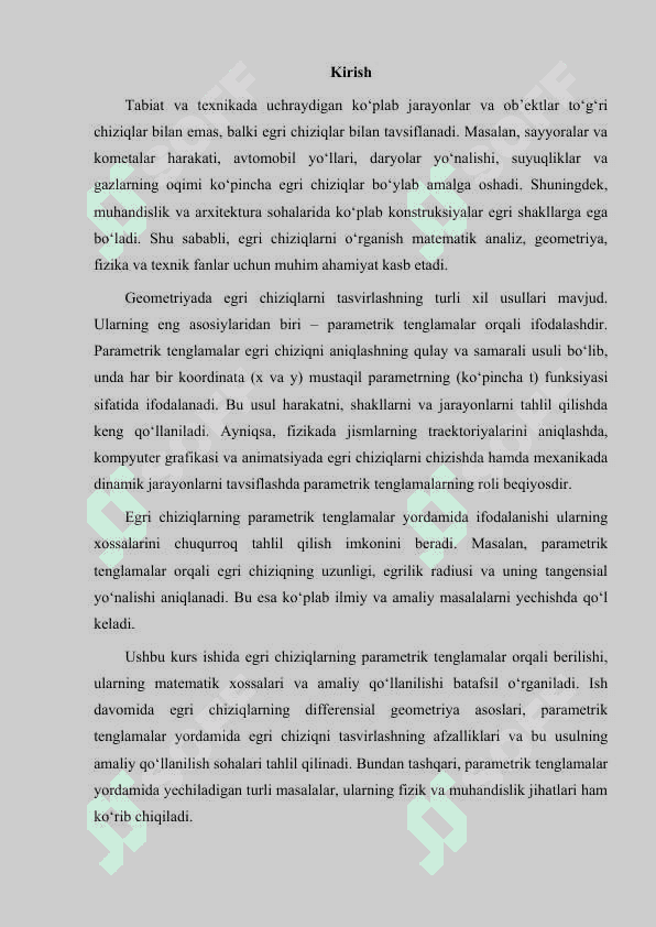 Egri chiziqning parametrik tenglamalari 3