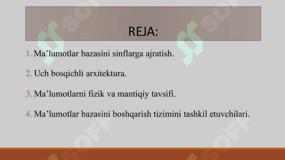 MA’LUMOTLAR BAZASINING ARXITEKTURASI 2