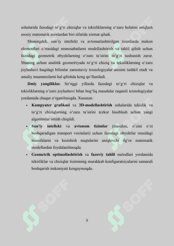 Fazoda tekislik va to`g`ri chiziqning o`zaro joylashuvi kurs 3
