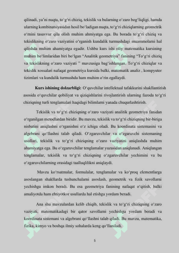 Tekislik va to‘g‘ri chiziqning o‘zaro vaziyati kurs ishi 5