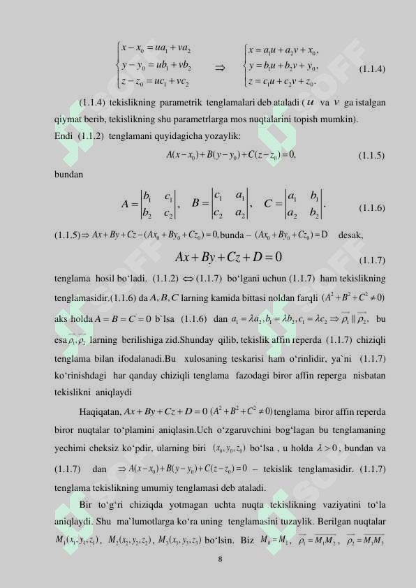 Tekislik va to‘g‘ri chiziqning o‘zaro vaziyati kurs ishi 8