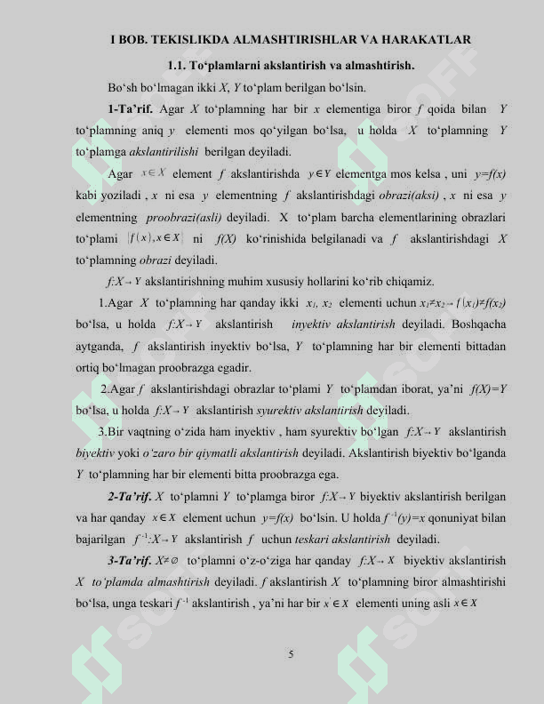Tekislikda geometrik almashtirishlar va ularning qo‘llanishi kurs 5