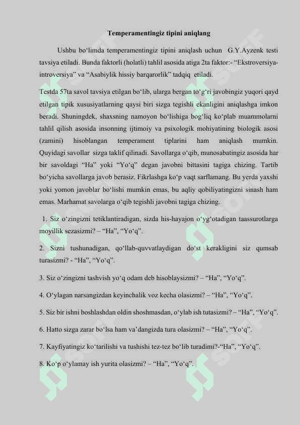 imtihonlar uchun psixologik testlar to'plami 7