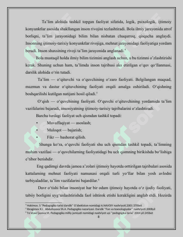 Didaktik jarayon tushunchasining mazmun mohiyati va uning tarkibiy qismlari 8