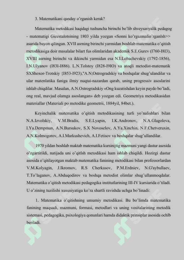 Matematika o’qitish metodikasining predmeti, fan sifatida uning taraqqiyoti 6