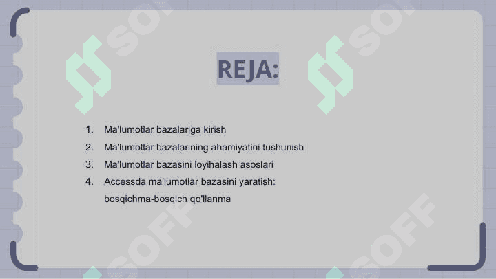 Access dasturida ma’lumotlar bazasini hosil qilishning ahamiyati va usullari 2