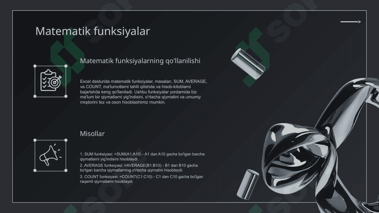Excel dasturida funksiyalar bilan ishlash va ularning samaradorligi 4