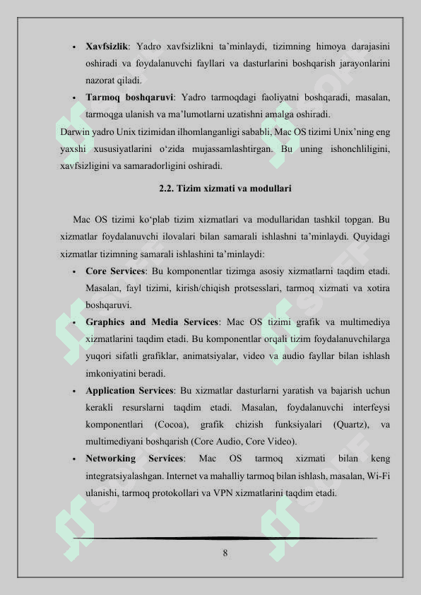“Mac OS OPERATSION TIZIMINING TUZILISHI VA XUSUSIYATLARI 8