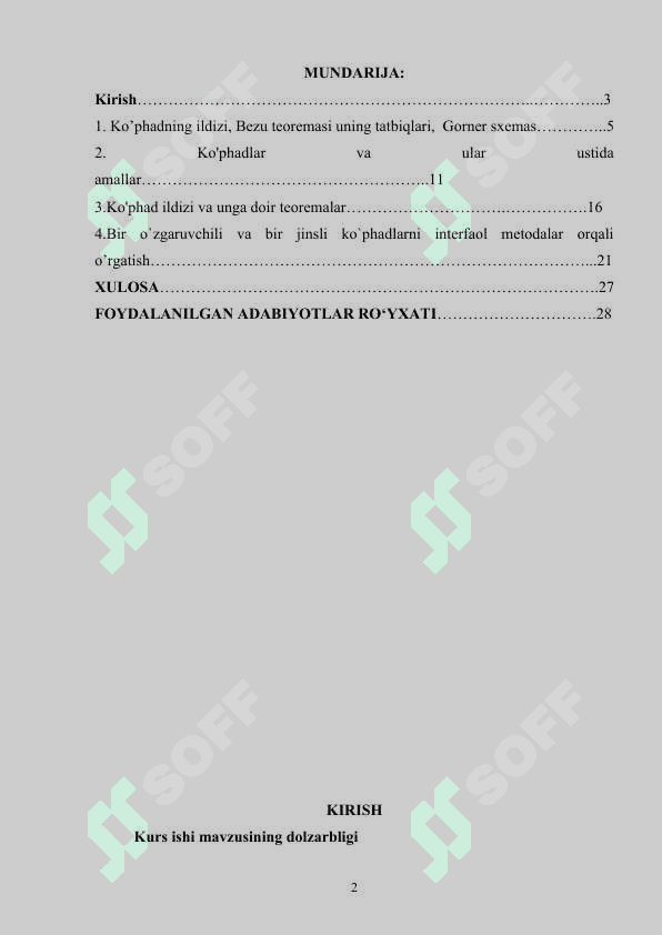 Bezu teoremasi va uning tatbiqlari kurs ishi 2
