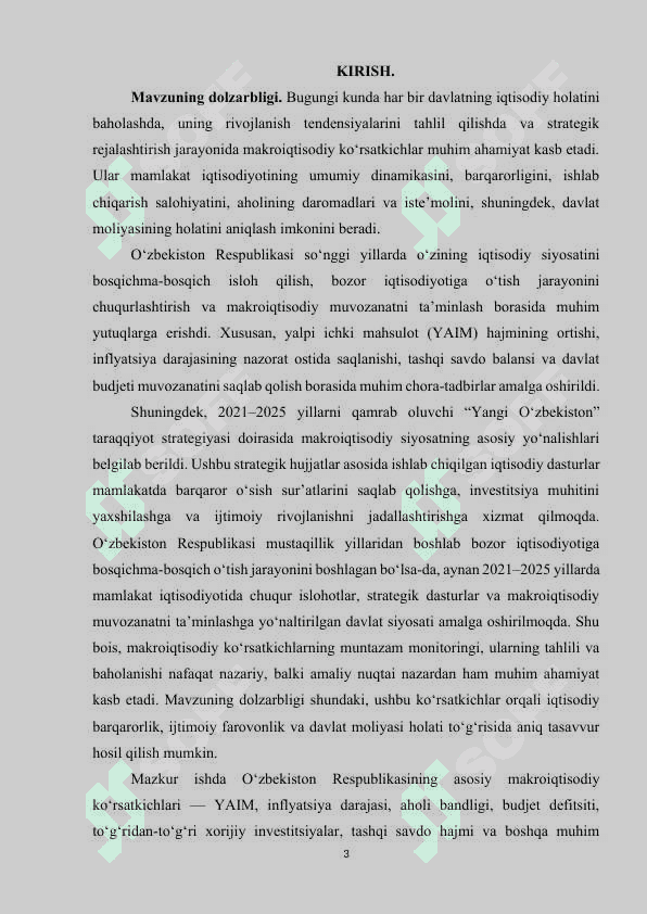 O’ZBEKISTON RESPUBLIKASINING ASOSIY MAKROIQTISODIY KO’RSATKICHLARI. 2