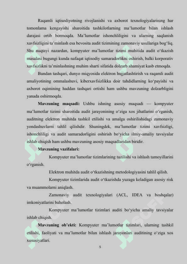 KOMPUTER MAʼLUMOTLAR TIZIMI MUHITIDA AUDIT OʻTKAZISH XUSUSIYATLARI 4