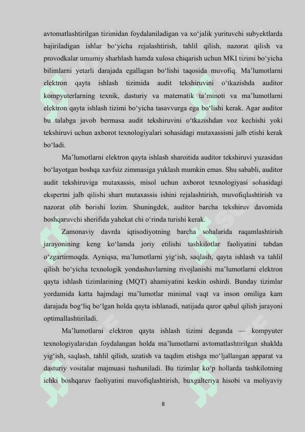 KOMPUTER MAʼLUMOTLAR TIZIMI MUHITIDA AUDIT OʻTKAZISH XUSUSIYATLARI 7