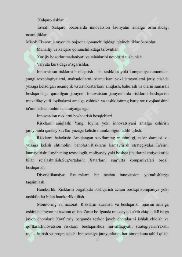 Innovatsion risklar tushunchasi 7