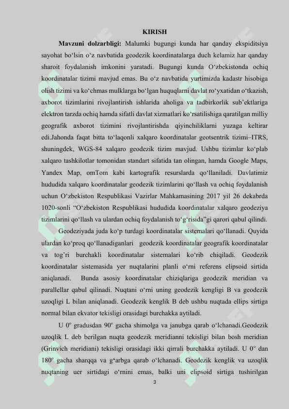 GEODEZIYADA QO‘LLANILADIGAN KOORDINOTALAR TIZIMI 3