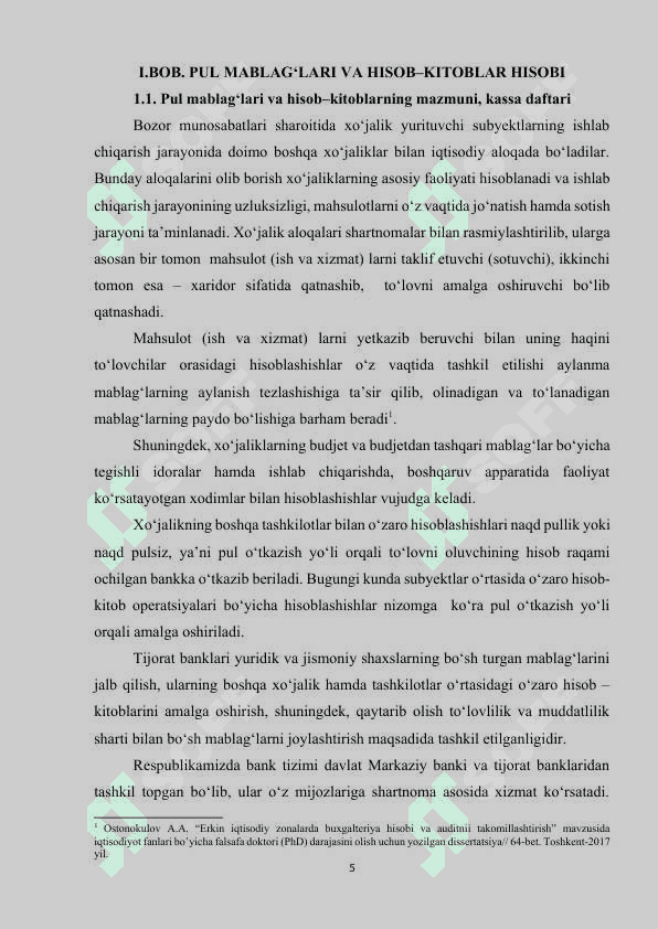 KASSA DAFTARINI YURITISH, KASSIRNING HISOBOTI, JURNAL ORDERI YURITISH TARTIBI. 5