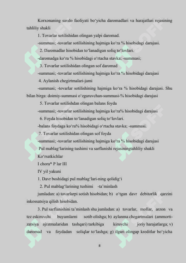 KORXONANING MOLIYAVIY BARQARORLIGI MEZONLARI VA KO’RSATKICHLARI. 8