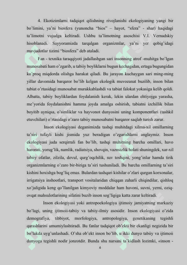 EKOLOGIYA VA EKOSISTEMALARDAGI O’ZARO MUNOSABATLARNI YANGICHA YONDASHUVLAR ASOSIDA O’QITISH METODIKASI 5