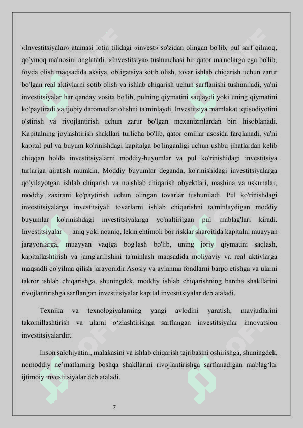 Faol Investitsiya siyosatini olib borish 7