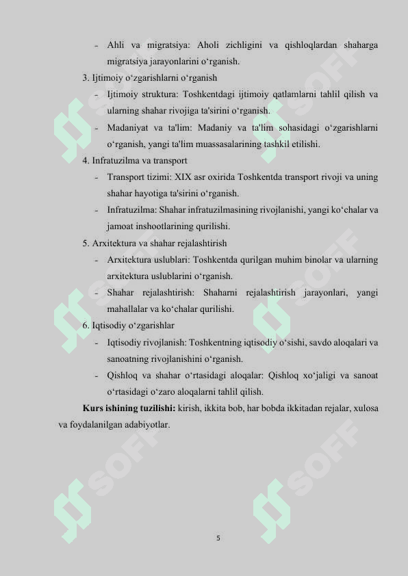 TOSHKENTNING XIX-XX ASR BOSHLARIDAGI SHAHARLASHUV JARAYONLARI 5