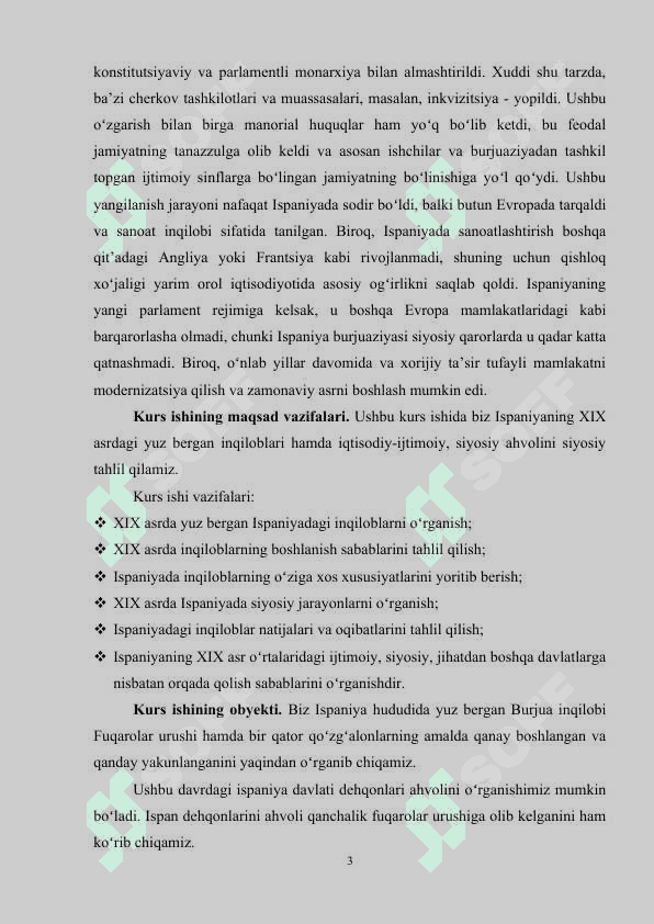 XIX asr ispan inqiloblari kurs ish i 3