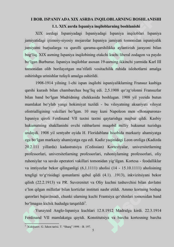 XIX asr ispan inqiloblari kurs ish i 5
